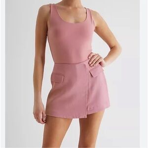 Express Super High Waisted Linen-Blend Wrap Skort, size 8, pink color .